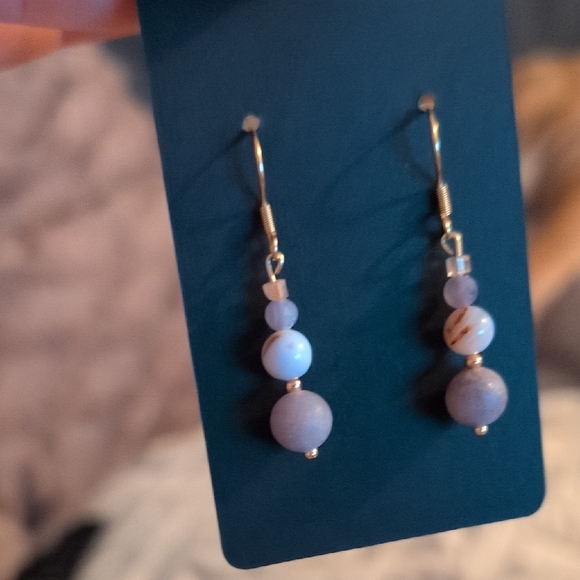 Elegant Blue purple Beaded Earrings Semi-precious Beads - Picture 2 of 2